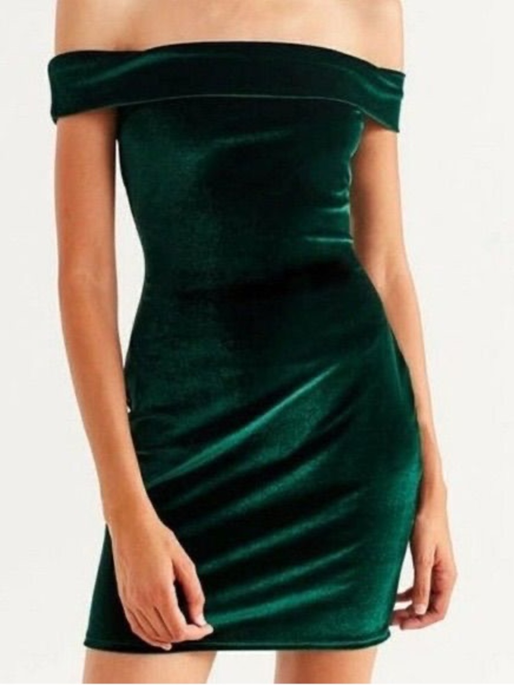 Urban Outfitters Off the Shoulder Velvet Mini Dress Green Small